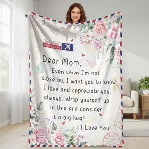 Dear Mom Floral Letter Print Flannel Blanket  Vintage Rose Butterfly Envelope Design  Soft Cozy Warm Lightweight Premium Quality  Perfect for Mother’s Day Gift  Home Decor  Sofa Throw  Bedroom Comfort  Family Gathering  Holiday Surprise