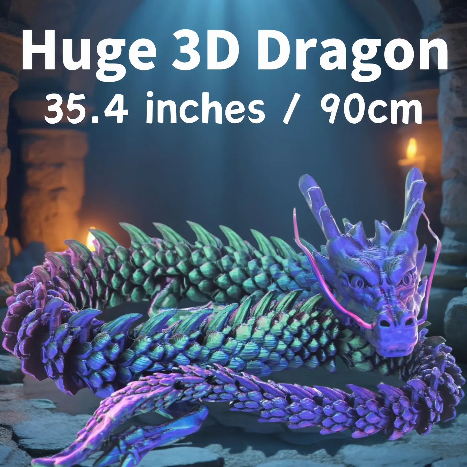 35.4" Giant Poseable 3D Printed Chinese Dragon Collectible Figurines | Articulated Joints Fantasy Decor, Flexible Desk Sculpture for Home/ Office/ Car Decor | Unique Mother's Day & Father's Day Gifts for Mom Dad, Perfect for Collectors from US Stock