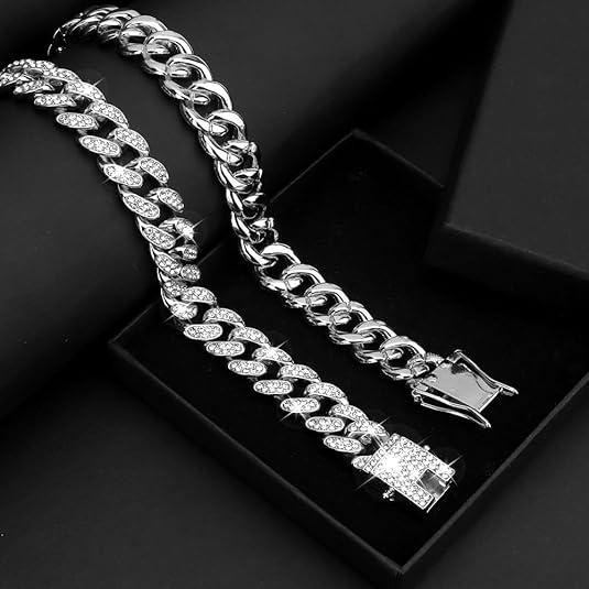 Cuban Link Chain for Men Women,Diamond Necklaces,Iced Out Chain,Hip Hop necklace,Thick Silvery Chain,Golden Chain Jewelry
