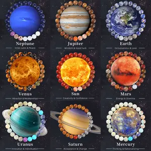 AFS Jewelry 8mm Solar System Planets Bracelet DIY Kit with Natural Map Stone Eight Planets Beads Sun & Moon Charms Customizable Universe Bracelet for Men Women Astronomy Gift Idea