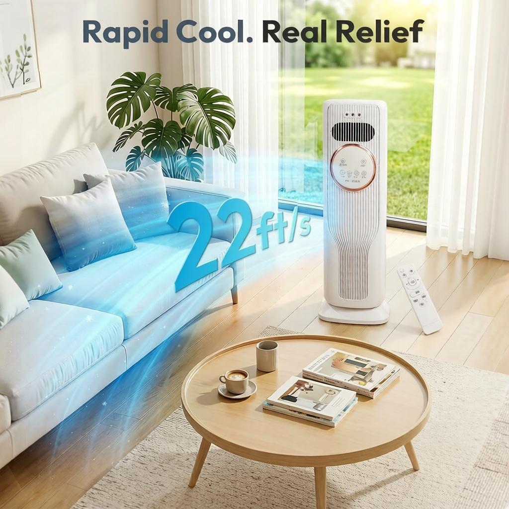 Multi-Functional Bladeless Tower Fan Heater – 3 Fan Speeds, 2 Heat Levels, Remote Included, Ice Water Cool Breeze, Energy Efficient, All-Season Use – Must-Have Home Appliance