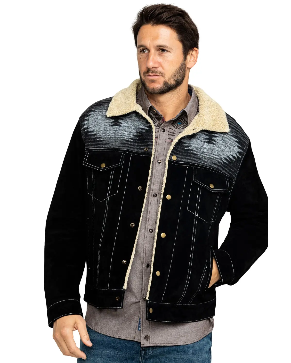Scully Men's Men'S Boar Suede Southwestern Yolk Jean Jacket - 1015-19-Blk