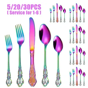5/20/30 Piece Colorful Retro Palace Cutlery Set, Dinnerware Service Set, Suitable for 1-6 People, Premium Stainless Steel Silverware, Ideal for Christmas/holiday Gifts