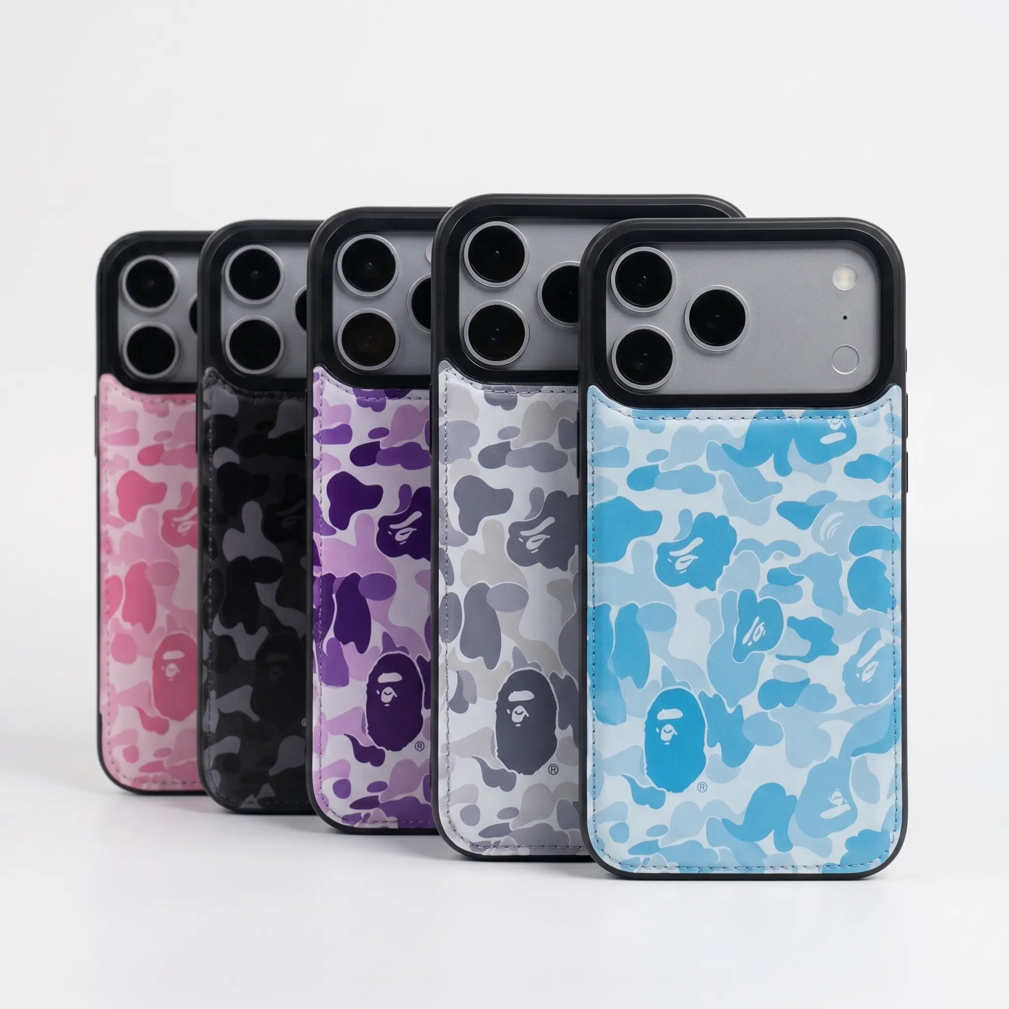 Ape Wallet Cases for iPhone 17Pro Max 16 15 14 13 12Pro Max Plus , Black Grey White Camo Prints Flip Leather Phone Case Cover with Card Slots Holder
