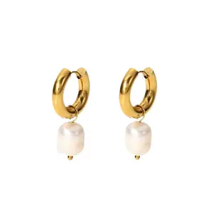 Selena Pearls Gold Huggie mini Hoop ST Earrings