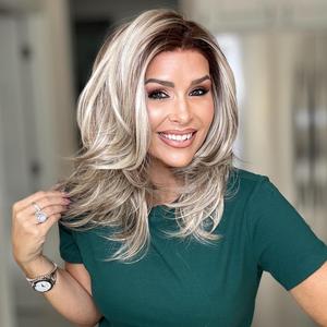 IMstyle Sabrina Greyish Ashy Blonde with Highlight Soft Rooting with Layer Cut Low Density 13*4 Free Part Lace Front Synthetic Wigs