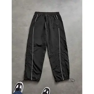 Men's Retro Style Track Pants, Colorblock Athletic Joggers with Elastic Waist, 100% Polyamide Lightweight Trousers, Streetwear Fashion for Casual Wear