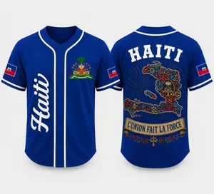 Haiti Baseball Jersey Unisex – Haiti Flag & Map 3D Printed Button Up Shirt, Unisex Fan Apparel, S-5XL