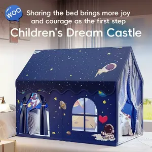 Giant Play Tent | Blue w/ White Polka-Dot Roof, Magic Fairy Tale Design | Windows & Curtains, Storage Bag | Sturdy PET Material | Indoor/Bedroom Playhouse | Holiday/Birthday Gift | No Accessories or Lights | Portable Play Area