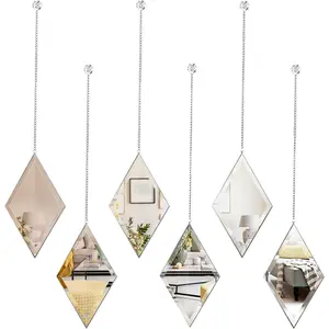 PHOSPHOR Small Silver Wall Decor Mirrors 6 PCS, Diamond Wall Mirror with Hanging Chain, Wall Mirrors for Living Room2026