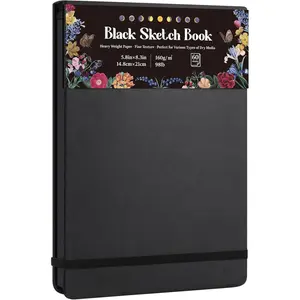 50 Sheets Black Paper Sketchbook, 98lb/160gsm Heavyweight Black Sketch Pad 5.8×8.3in, Acid-Free Drawing Paper, Spiral Bound Sketch Book for Kids, Teens, Artist