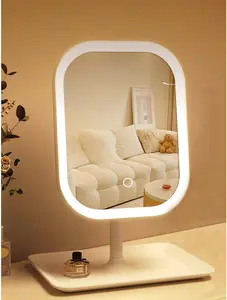 Touch-Sensitive Controls Vanity mirrorr, Makeup Mirror with LED Light, 2400mAh Rechargeable, 270-degree Rotation Adjustment,Beauty Vanity Mirror with Lights， Portable Travel, White, 3 Light Color