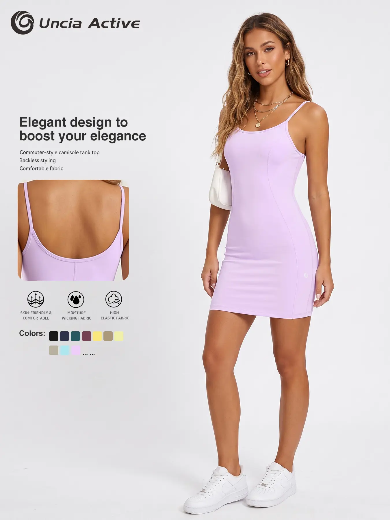 Uncia Active Women's Athleisure Workout Dress, Sleeveless Bodycon Camisole with Adjustable Straps, Buttery-Soft Fabric for Yoga & Sports, Activewear Dress