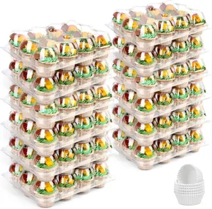 12 Count x 12 Sets Cupcake Containers with 144 Liners, Thick BPA Free Plastic Cupcake Boxes, Disposable Cupcake Carrier with Detachable Tall Dome Lid