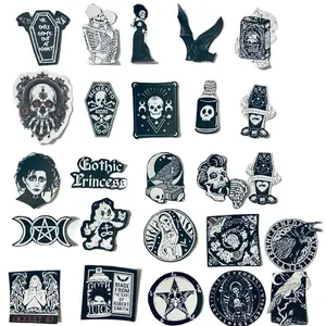 25 Gothic Stickers for Journaling and Art Projects Black and White with Skulls and Pentagrams