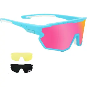 Sports Sunglasses Cycling Glasses Pink Polarized Glasses Baseball glasses with 3 lenses,Fishing,Ski Running Golf