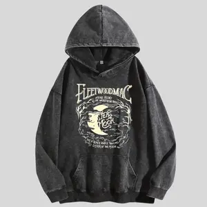 Vintage Moon Pattern Washed Hoodie, Oversized Menswear And Women Menswear Tops, Gym Pump Cover, Hip Hop Y2K Graphic Apparel, Gift for Fans