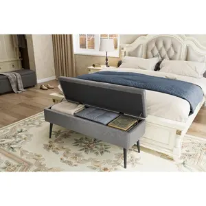 GAOMON Mid-Century Modern Storage Ottoman Bench 680 LB Load Gray Leather Bedroom Bench with Safety Hinges Upholstered Entryway Shoe Bench for End of Bed Living Room Gray