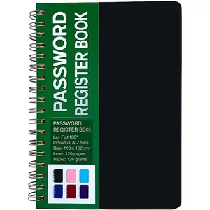 Password Register Book with A-Z Tabs - Compact Password Organizer Notebook with Alphabetical Index, Password  with Card & Email Sections (Black)