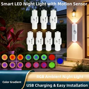 3/4-Pack Smart LED Motion Sensor RGB Gradient Wall Spotlight, USB Rechargeable Magnetic Ambient Night Lights with Auto Turn-On & RGB Control, Colorful Ambient Light for Entryway, Bedroom