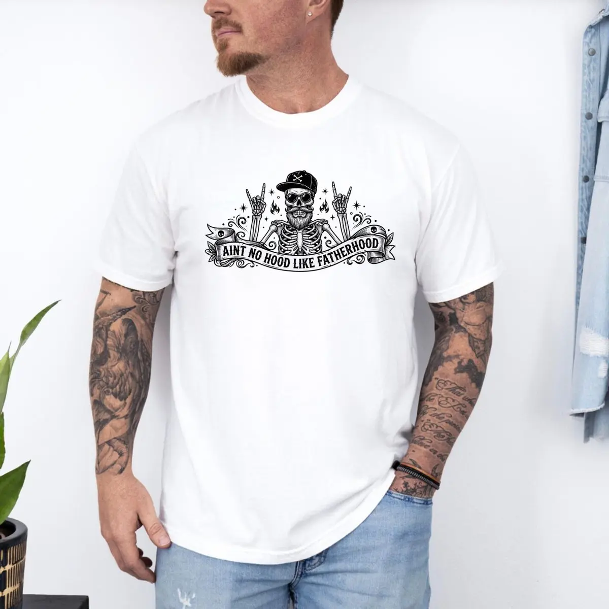 Ain’t No Hood Like Fatherhood T Shirt, Cool Skeleton Dad Sweatshirt, Funny Dad Life Hoodie, Graphic Tee, Father's Day Shirt, Unisex Sweater Pullover Tee