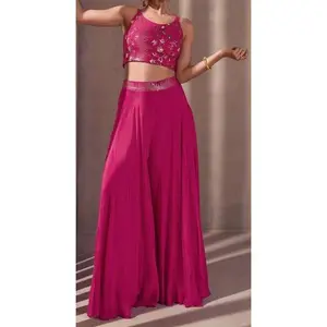 Hot Pink Real Chinnon Silk Readymade Indo-Western Dress