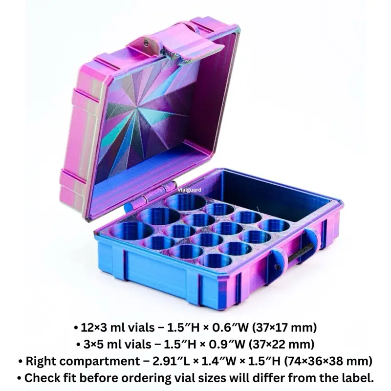 Vial Case Holds 12×3ml, 3×5ml & 1×10ml Vials, Organizer Box