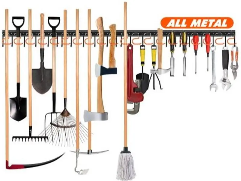 68'' All Metal Garden Tool Organizer Wall Mount Garage Organizers and Storage with Hooks Tool Hangers for Shed