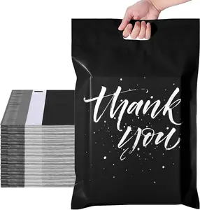 Thank You Poly Mailers 12x15.5 100 Pcs, Easy to Carry Shipping Bags with Handle, Self Seal Mailers Poly Bags for Small Business Packing and Shipping, Cute Package Bags Mailing Bags, Black