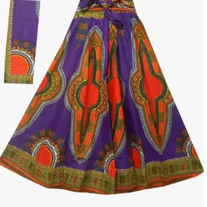 Dashiki Print Skirt - Purple with Orange and Green Geometric Patterns - Fashionable Skirt Design