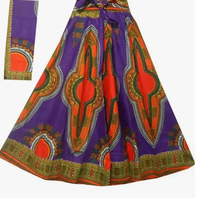 Dashiki Print Skirt - Purple with Orange and Green Geometric Patterns - Fashionable Skirt Design