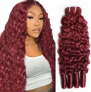 Burgundy Burmese Curly Human Hair Bundles