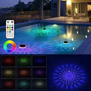 Solar Pool Light with 3 Brightness Levels & 9 Colors,Waterproof Easy Installation, 500mah Battery, DayCharging Night Lighting, Waterproof Solar Lights