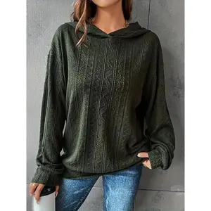 Women's Plain Textured Drop Shoulder Hoodie, Casual Long Sleeve Pullover For Fall & Winter, Women's Clothes For Daily Wear