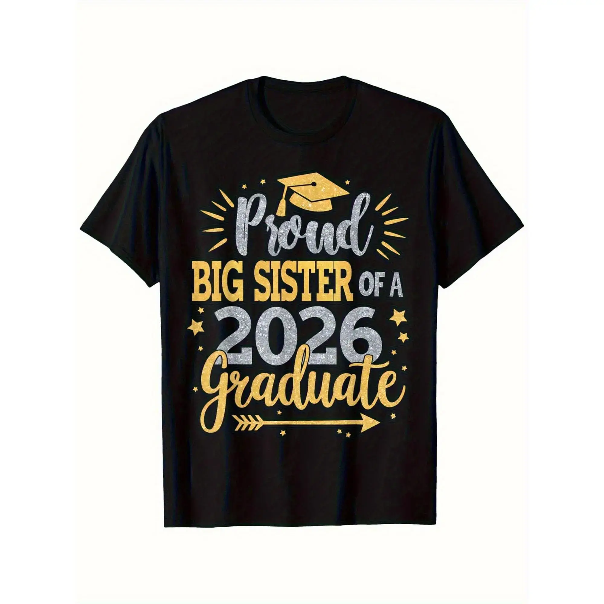 Men's Class of 2026 Graduation T-Shirt - Casual Short Sleeve Round Neck Top with Stars & Arrows Graphic, Party Clothes