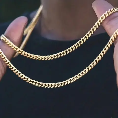 3/5mm Men's Stainless Steel Cuban Chain Necklace Mens Necklaces, Stainless Steel Chain Necklaces for Men Women