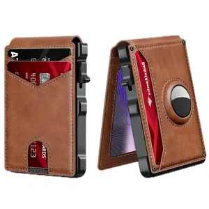 Slim RFID men’s business style Pu leather cards slot  for AirTag,trendy and money collected wallet. It’s good for holiday gift for you love one.