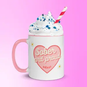 Pink Double Sided Sober & Proud Recovery Coffee Mug - Unique Recovery Gift - AA - NA - 12 Step Coffee Mugs - Alcoholics Anonymous Ceramic Drinkware Reusable Washable Cup Reuse Drink