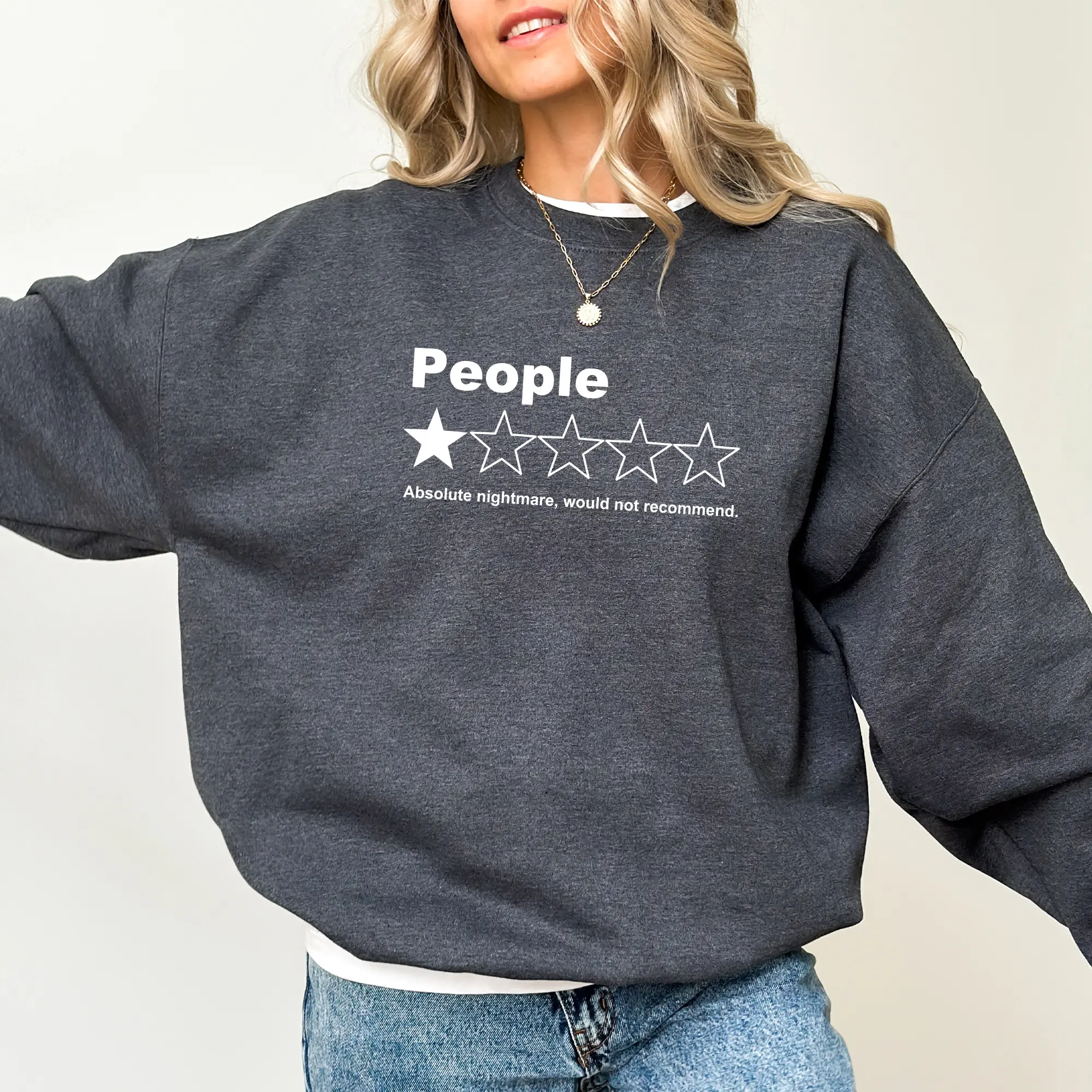 MAPTEES Funny Social Anxiety Sweatshirt, Introvert Humor Long Sleeve Pullover, People One Star Review Sweater, Funny People Rating Sweatshirt