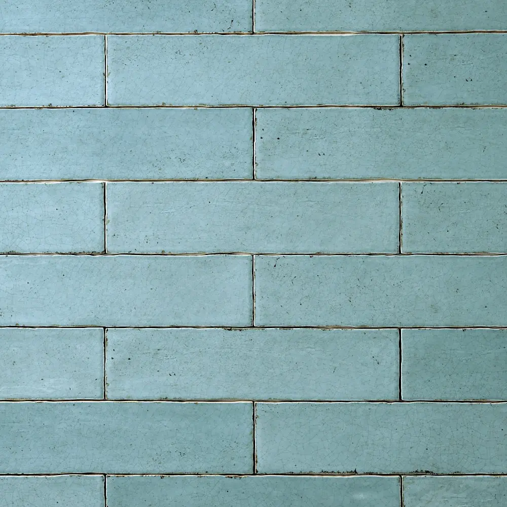 San Fran Volga Blue Crackled 3x12 Ceramic Tile Glossy Sample