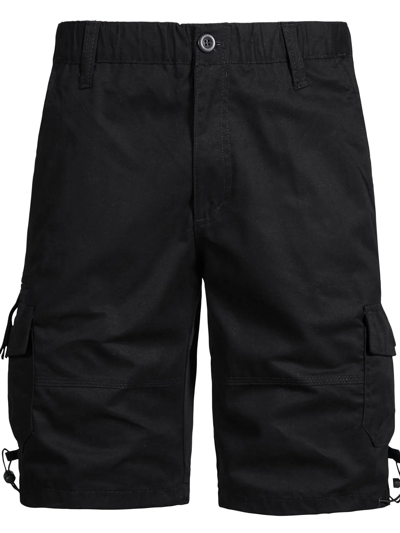 Men's Pocket Drawstring Hem Cargo Shorts, Casual Button Elastic Waist Straight Leg Shorts, Summer Outfits, Men's Bottoms