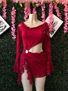 Cherry Red Romantic Goth Bell-Sleeve Dress