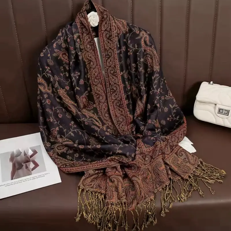 Bohemia Pashmina Hijab Scarf Long Muslim Cashmere Shawl Female Foulard Soft Turban Head Wraps For Women Headband with Paisley Design