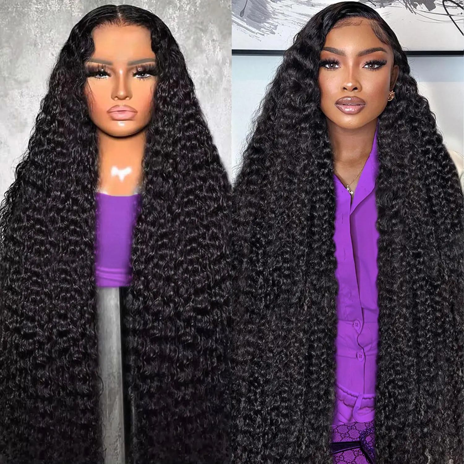 Nerkre 13x6 Deep Wave Lace Front Wigs Human Hair Wigs for Women 200 Density HD Transparent Deep Curly Lace Frontal Wigs Human Hair Pre Plucked with Baby Hair Natural Color