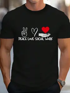 100% Cotton Peace Love And Social Work Proud Social Worker T-Shirt Women's Men's Graphic Tee Crew Neck summer vacation Tops