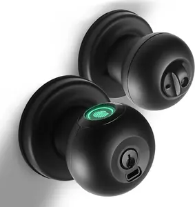 Fingerprint Door Lock,  Fingerprint Door Knob with Lock, Biometric Black Door Lock, Keyless Thumbprint Entry Door Lock for Bedrooms, Hotels, Apartments, Offices and Garages