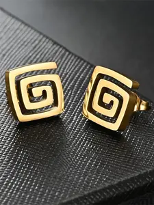 Stainless Steel Vintage Spiral Earrings, Classic Rectangular Studs, Unisex Casual Jewelry, Versatile Fashion Chic Accessories for All Seasons, Perfect for Daily Wear and Holidays