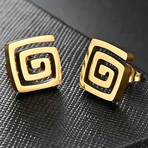 Stainless Steel Vintage Spiral Earrings, Fashionable Earrings, Classic Rectangular Studs, Unisex Casual Jewelry, Versatile Fashion Chic Accessories for All Seasons, Perfect for Daily Wear and Holidays