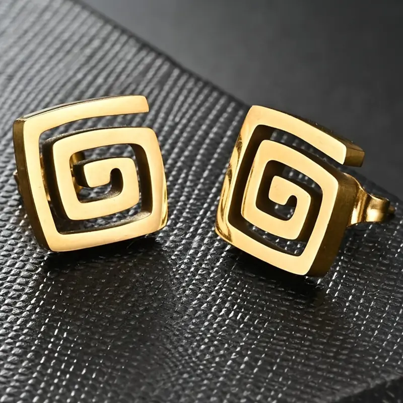 Stainless Steel Vintage Spiral Earrings, Fashionable Earrings, Classic Rectangular Studs, Unisex Casual Jewelry, Versatile Fashion Chic Accessories for All Seasons, Perfect for Daily Wear and Holidays