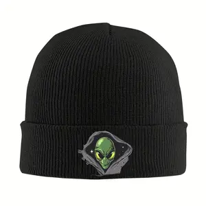 S&T Unisex Alien Pattern Knitted Beanie - 100% Acrylic, Warm and Windproof, Fashionable and Unique, Stretchy Knitted Hat, Hand Washable - Unisex Winter Ski Hat